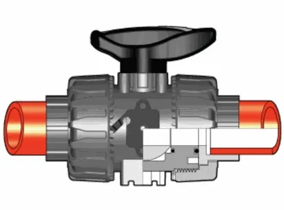 Фотография Шаровой кран VKD ПВДФ c муфтовыми окончаниями d40 (DN32)