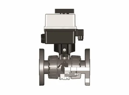 Шаровой кран VKD ПВДФ с эл.приводом 90-240V, фланцевые окончания d110 (DN90)