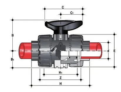 Фото Шаровой кран VKD ПВДФ c муфтовыми окончаниями d40 (DN32)