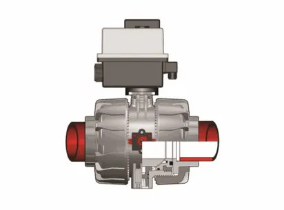 Шаровой кран VKD с эл.приводом 24V AC/DC, муфтовые окончания, DN65-100  (уплотнение EPDM) PP-H d90 (DN80)