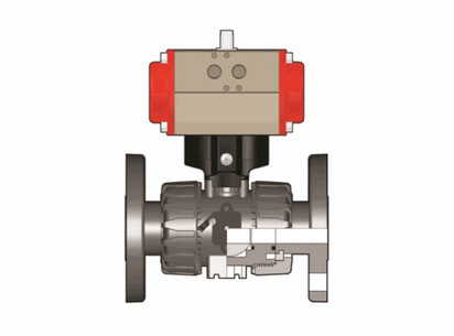 Шаровой кран VKD ХПВХ c пневмоприводом ДвД с фланцевыми окончаниями d63 (DN50)