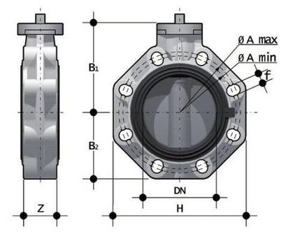 Фото Дисковый затвор FK ПВДФ со свободным штоком d50 (DN40)
